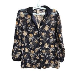 Secret Treasures Sheer Floral Blouse Sz Small Button Down Cottagecore Fairy